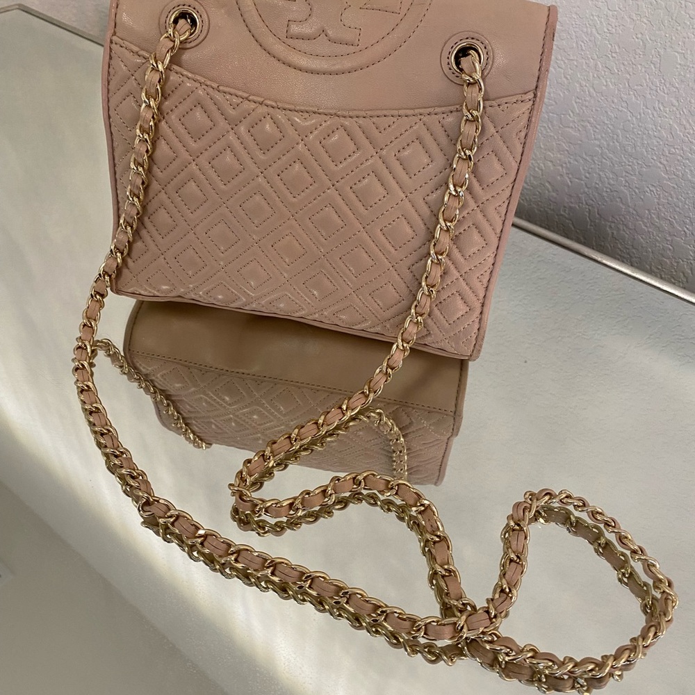 Authentic Tory Burch Fleming Original Medium Bag Light Oak